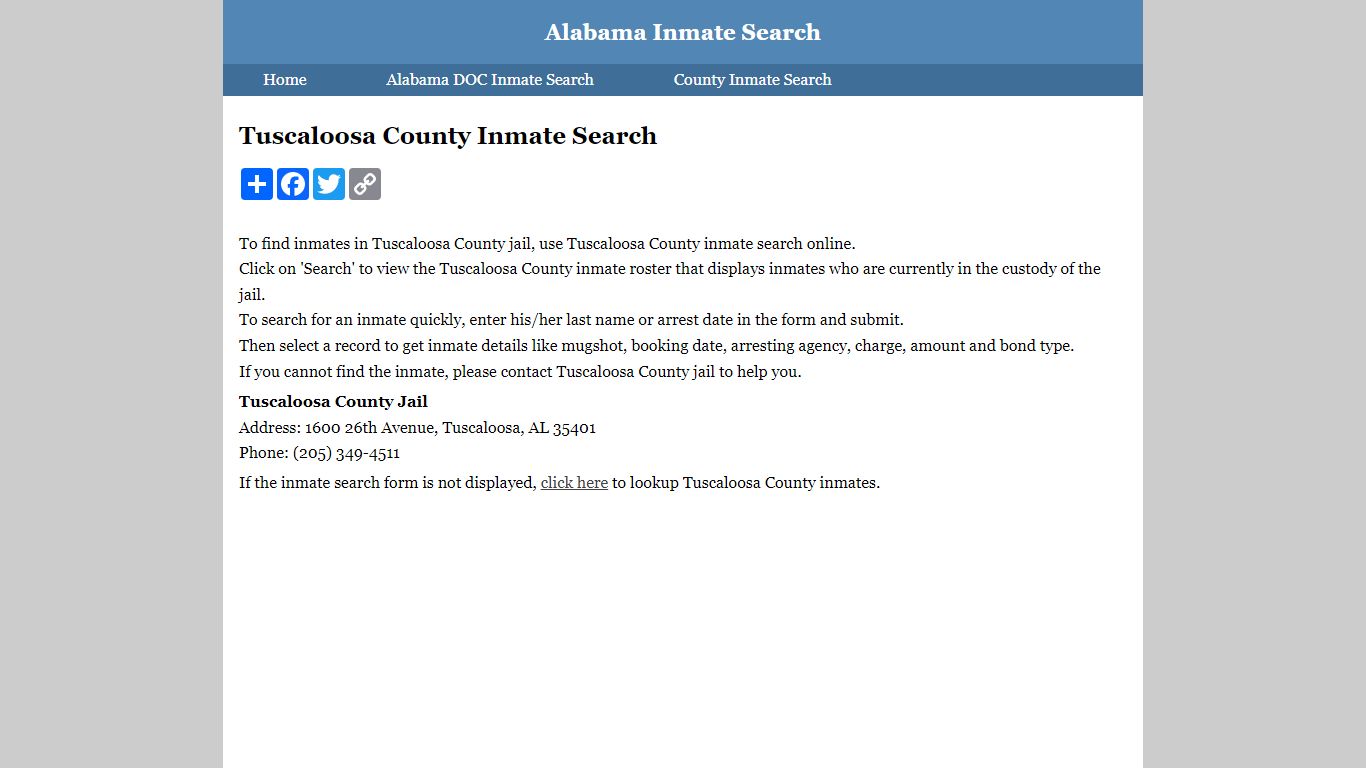 Tuscaloosa County Inmate Search